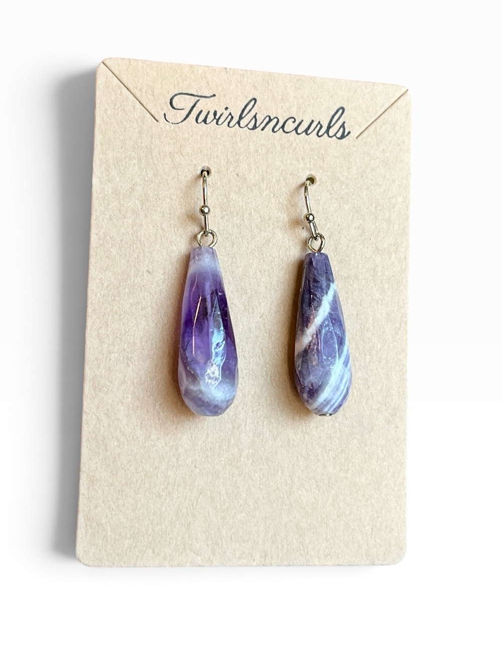 Purple Marbled Rustic Teardrop Dangle Earrings
